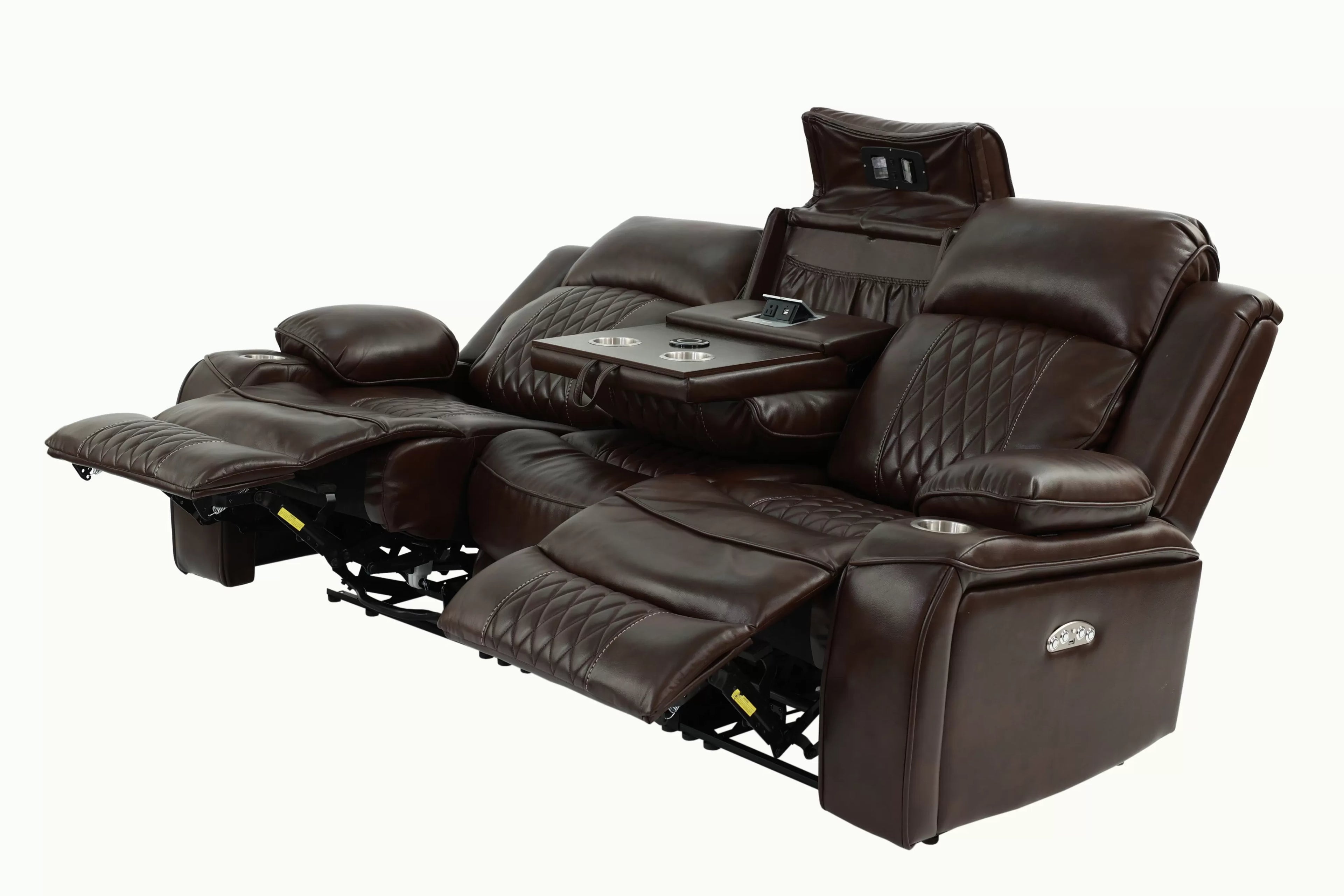 Poundex F86403-02 2 pc Diligent power motion brown leatherette sofa and love seat set power headrests