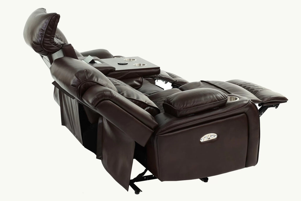 Poundex F86403-02 2 pc Diligent power motion brown leatherette sofa and love seat set power headrests
