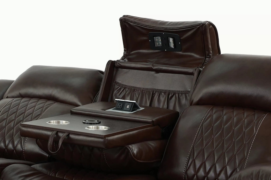 Poundex F86403-02 2 pc Diligent power motion brown leatherette sofa and love seat set power headrests
