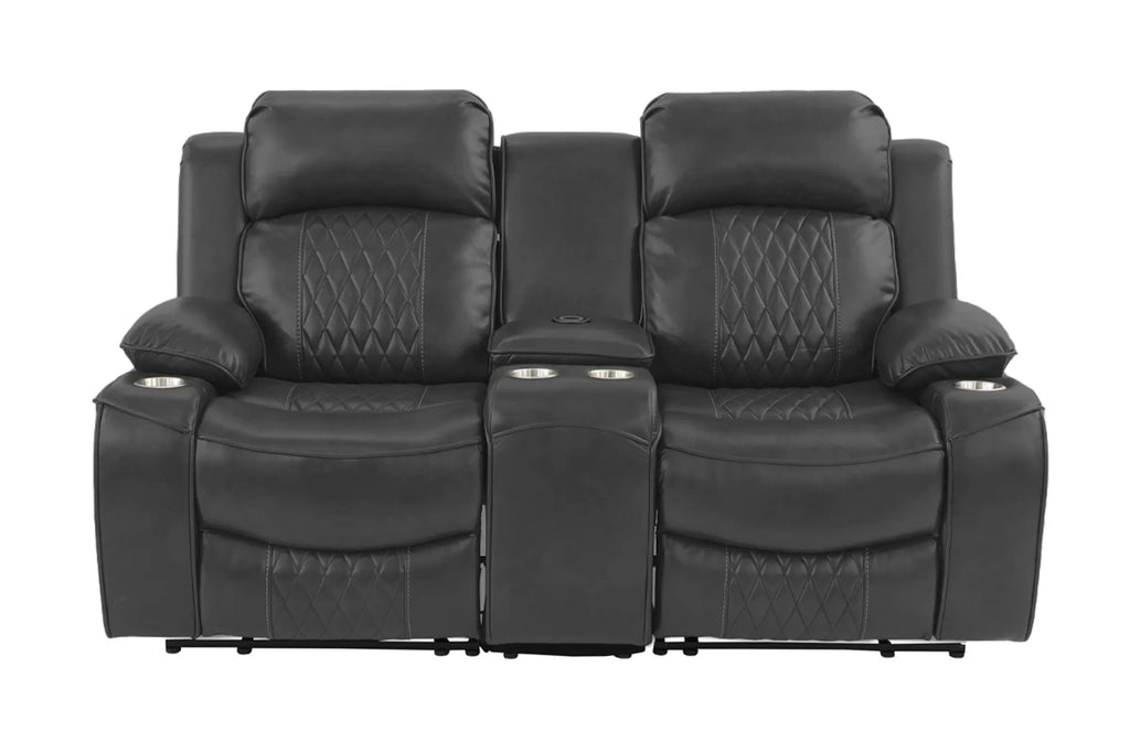 Poundex F86406-05 2 pc Diligent power motion charcoal leatherette sofa and love seat set power headrests