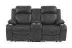 Poundex F86406-05 2 pc Diligent power motion charcoal leatherette sofa and love seat set power headrests