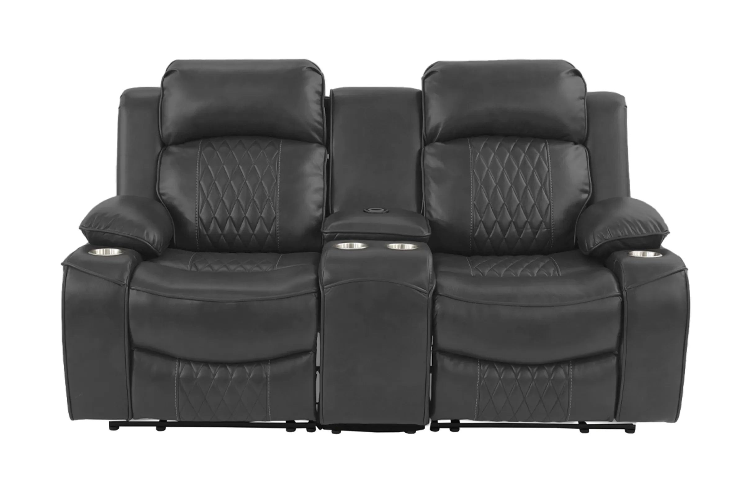 Poundex F86406-05 2 pc Diligent power motion charcoal leatherette sofa and love seat set power headrests
