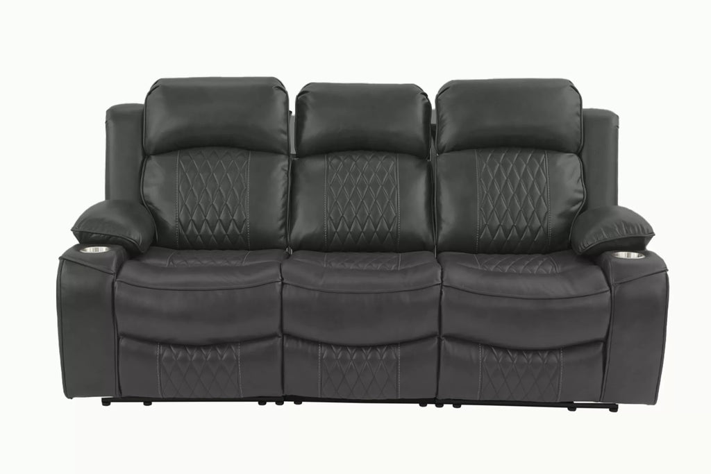 Poundex F86406-05 2 pc Diligent power motion charcoal leatherette sofa and love seat set power headrests