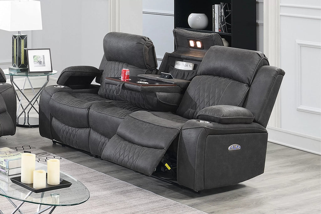 Poundex F86406-05 2 pc Diligent power motion charcoal leatherette sofa and love seat set power headrests