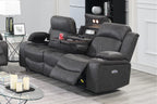 Poundex F86406-05 2 pc Diligent power motion charcoal leatherette sofa and love seat set power headrests
