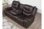 Poundex F86533-32 2 pc Chocolate top grain leather match power motion sofa and love seat set power headrests drop down tray table with wireless charging