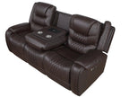 Poundex F86533-32 2 pc Chocolate top grain leather match power motion sofa and love seat set power headrests drop down tray table with wireless charging