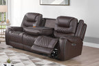 Poundex F86533-32 2 pc Chocolate top grain leather match power motion sofa and love seat set power headrests drop down tray table with wireless charging
