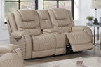 Poundex F86536-35 2 pc Toffee top grain leather match power motion sofa and love seat set power headrests drop down tray table with wireless charging