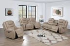 Poundex F86536-35 2 pc Toffee top grain leather match power motion sofa and love seat set power headrests drop down tray table with wireless charging