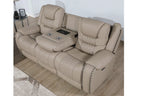 Poundex F86536-35 2 pc Toffee top grain leather match power motion sofa and love seat set power headrests drop down tray table with wireless charging