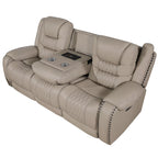 Poundex F86536-35 2 pc Toffee top grain leather match power motion sofa and love seat set power headrests drop down tray table with wireless charging