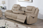Poundex F86536-35 2 pc Toffee top grain leather match power motion sofa and love seat set power headrests drop down tray table with wireless charging
