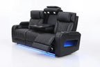 Poundex F86543-42 2 pc Black top grain leather match power motion sofa and love seat set power headrests drop down tray table with wireless charging LED