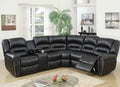 Poundex F86612 3 pc Briston black bonded leather power motion sectional sofa recliners console nail head trim