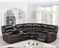 Poundex F86613 3 pc Briston brown bonded leather power motion sectional sofa recliners console nail head trim