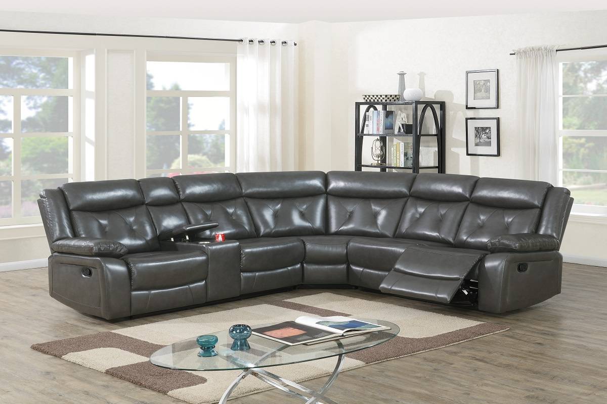 Poundex F8750 3 pc taupe gel leatherette standard motion sectional sofa with console Red barrel studio Jubilee