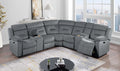 Poundex F86638 3 pc dark grey velvet fabric sectional sofa with drink consoles and power motion recliner ends