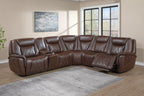 Poundex F86755 3 pc Coffee top grain leather match power motion recliners sectional sofa with console wireless charging diamond pattern