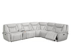 Poundex F86756 3 pc Light grey top grain leather match power motion recliners sectional sofa with console wireless charging diamond pattern