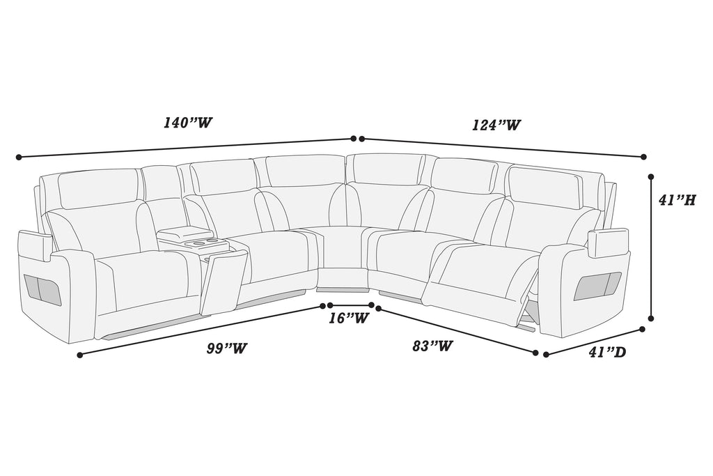 Poundex F86757 3 pc Black top grain leather match power motion recliners sectional sofa with console USB charging basket weave pattern