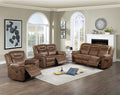 Poundex F86366-65 2 pc dark brown breathable leatherette sofa and love seat set with power recliner ends red barrel studio sullins
