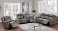 Poundex F8746-45 2 pc slate grey blue breathable leatherette sofa and love seat set with recliner ends red barrel studio sullins