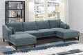 Poundex F875 6 pc mineral grey morgan chenille fabric modular sectional sofa double chaise tapered legs