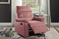 Poundex F8778 Blush pink velvet fabric recliner with tufted channel backs