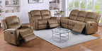 Poundex F8786-85  2 pc chestnut leather like fabric sofa and love seat set with recliners on the ends