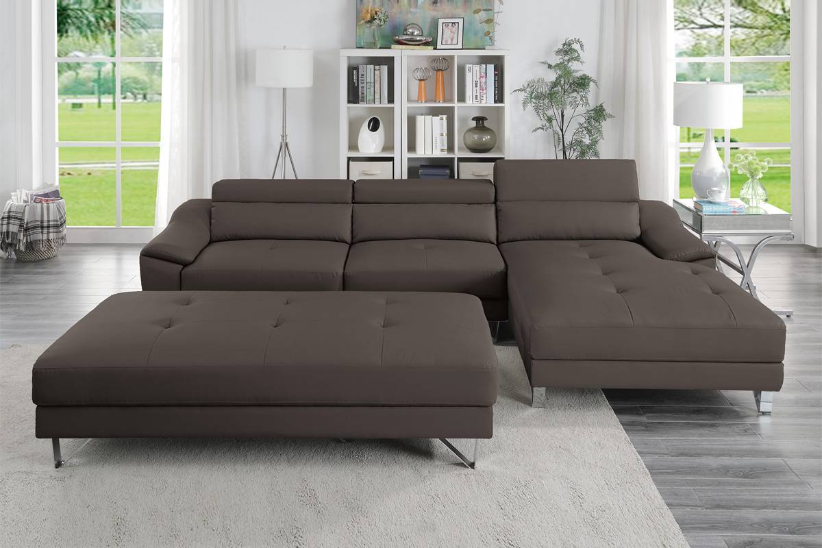 Poundex F8813 2 pc Orren ellis hayden espresso faux leather modern sectional sofa adjustable headrests