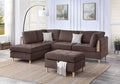 Poundex F8854 3 pc chocolate chenille fabric reversible chaise sectional sofa and storage ottoman wood accents Canora gene