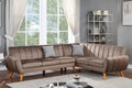 Poundex F8871 2 pc light brown velvet fabric sectional sofa with tufted back Mid century modern A&J homes studio