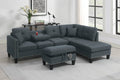 Poundex F8886 3 pc charcoal linen like fabric sectional sofa drop down cup holder chaise and ottoman nail head trim