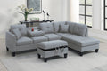 Poundex F8887 3 pc taupe grey linen like fabric sectional sofa drop down cup holder chaise and ottoman nail head trim
