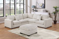 Poundex F8891 4 pc ivory cordury fabric upholstered sectional sofa with ottoman
