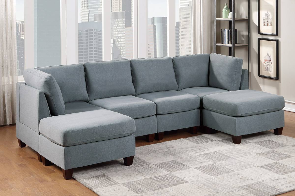 Poundex F893 6 pc Latitude run mckenny grey linen like fabric modular sectional sofa set