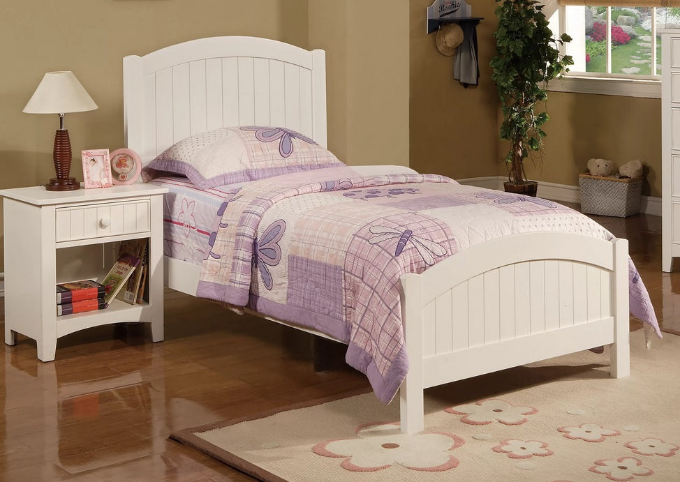 Poundex F9049T White finish wood twin size bed with paneled headboard design