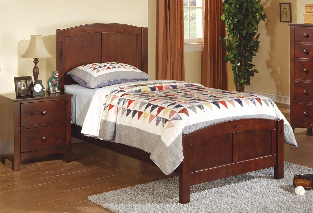 Poundex F9207T Espresso finish wood twin size bed with paneled headboard design