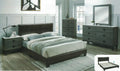 Poundex F9211Q 4 pc Restair brown faux leather bed weathered grey finish wood queen bedroom set