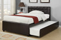 Poundex F9215F Espresso tufted faux leather full size bed with twin size trundle bed, slat kits included