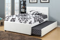 Poundex F9216T Latitude run adem white faux leather twin size bed with twin size trundle bed, slat kits included