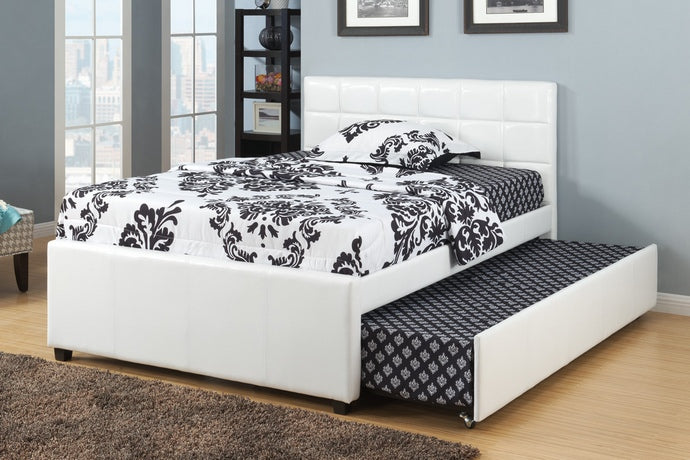 Poundex F9216T Latitude run adem white faux leather twin size bed with twin size trundle bed, slat kits included