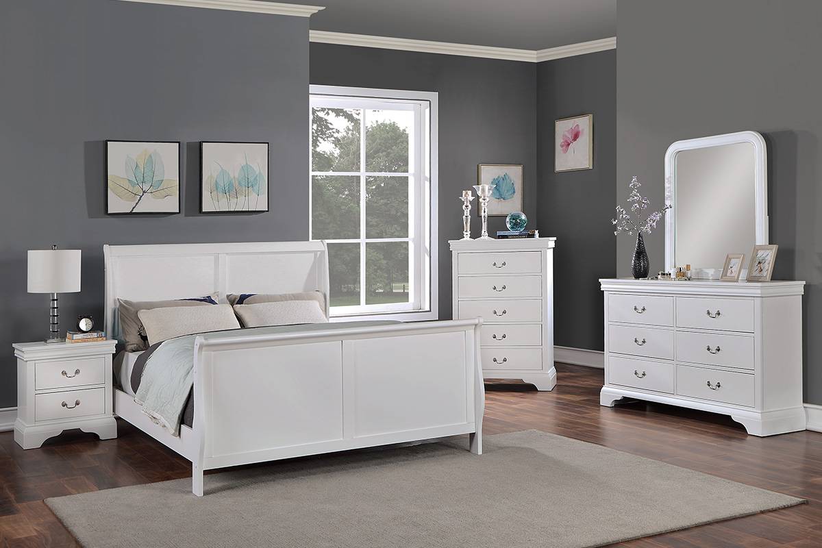 Poundex F9254Q 4 pc white finish wood queen sleigh style bedroom set