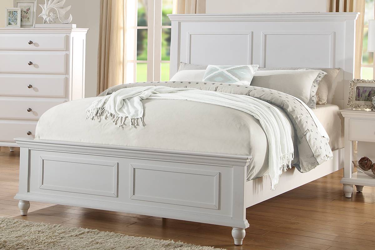 F9270Q Three posts georgette white finish wood panel queen bed set