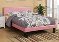 Poundex F9300F Pink faux leather padded full size bed frame with headboard ,13 slats and rails and footboard