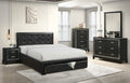 Poundex F9313Q 4 pc patricia ii black faux leather tufted and padded queen bedroom set footboard drawers
