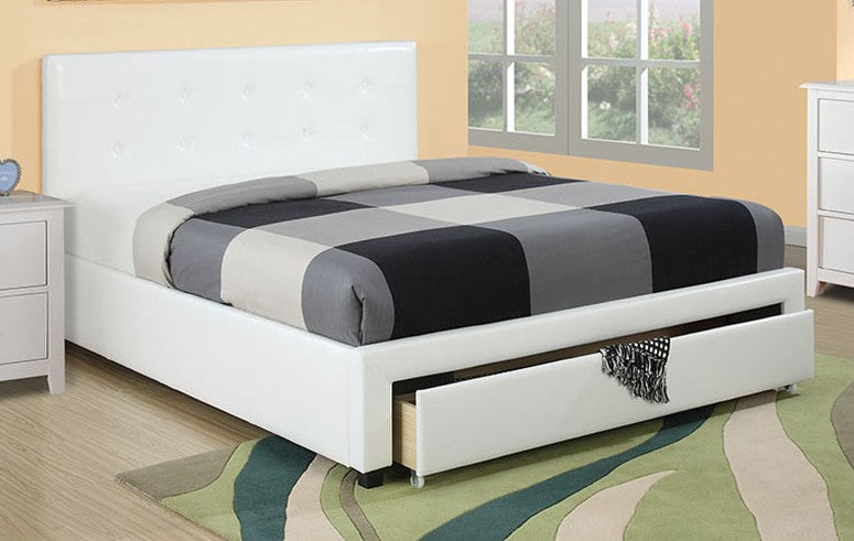 F9314Q white faux leather queen bed set with drawers euro slat kit included Brayden studio laidley