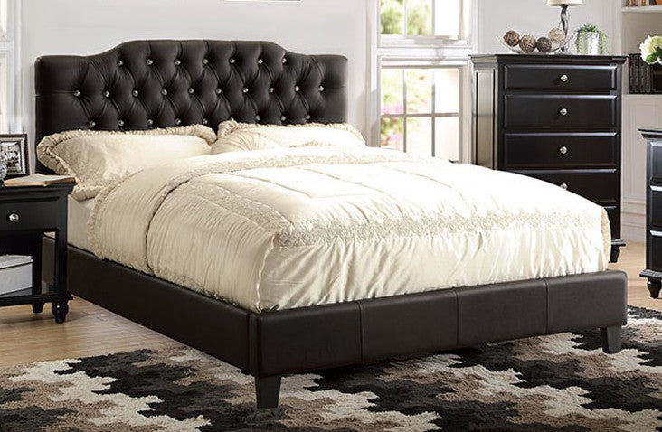 F9331Q A & J home studio norman black tufted faux leather queen bed set euro slat kit included