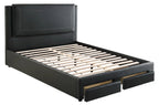 Poundex F9334Q 4 pc black faux leather padded queen bedroom set footboard drawers